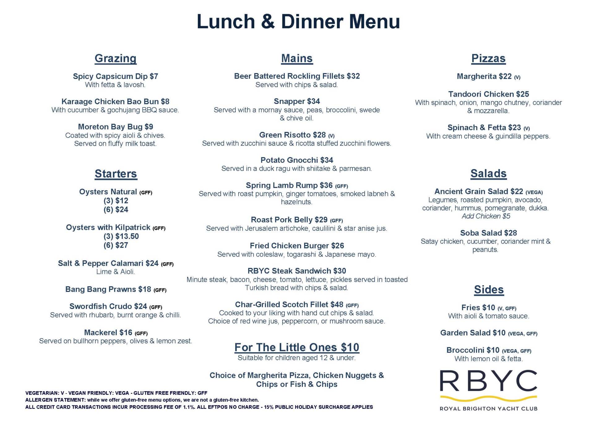 royal north sea yacht club restaurant menu